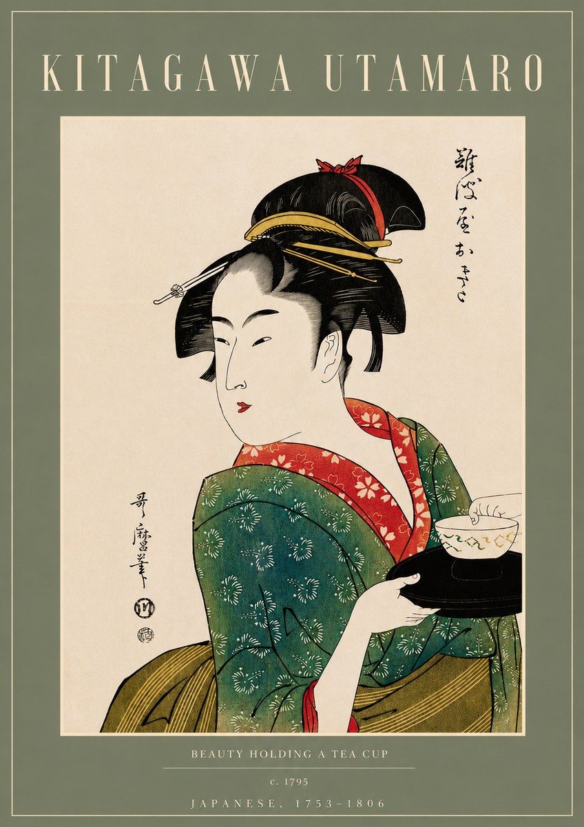 Kitagawa Utamaro Beauty Holding a Tea Cup No4 - Plakát
