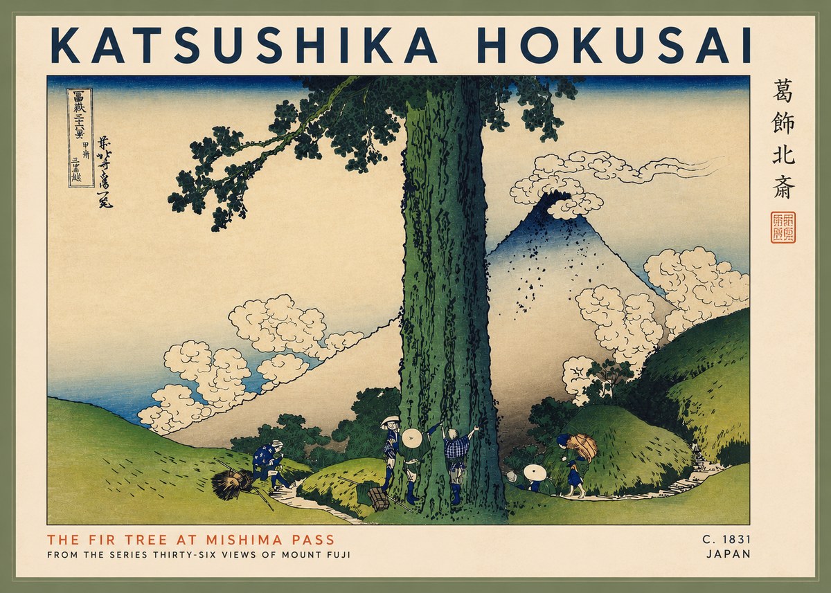 Katsushika Hokusai The Fir Tree at Mishima Pass No2 - Plakát