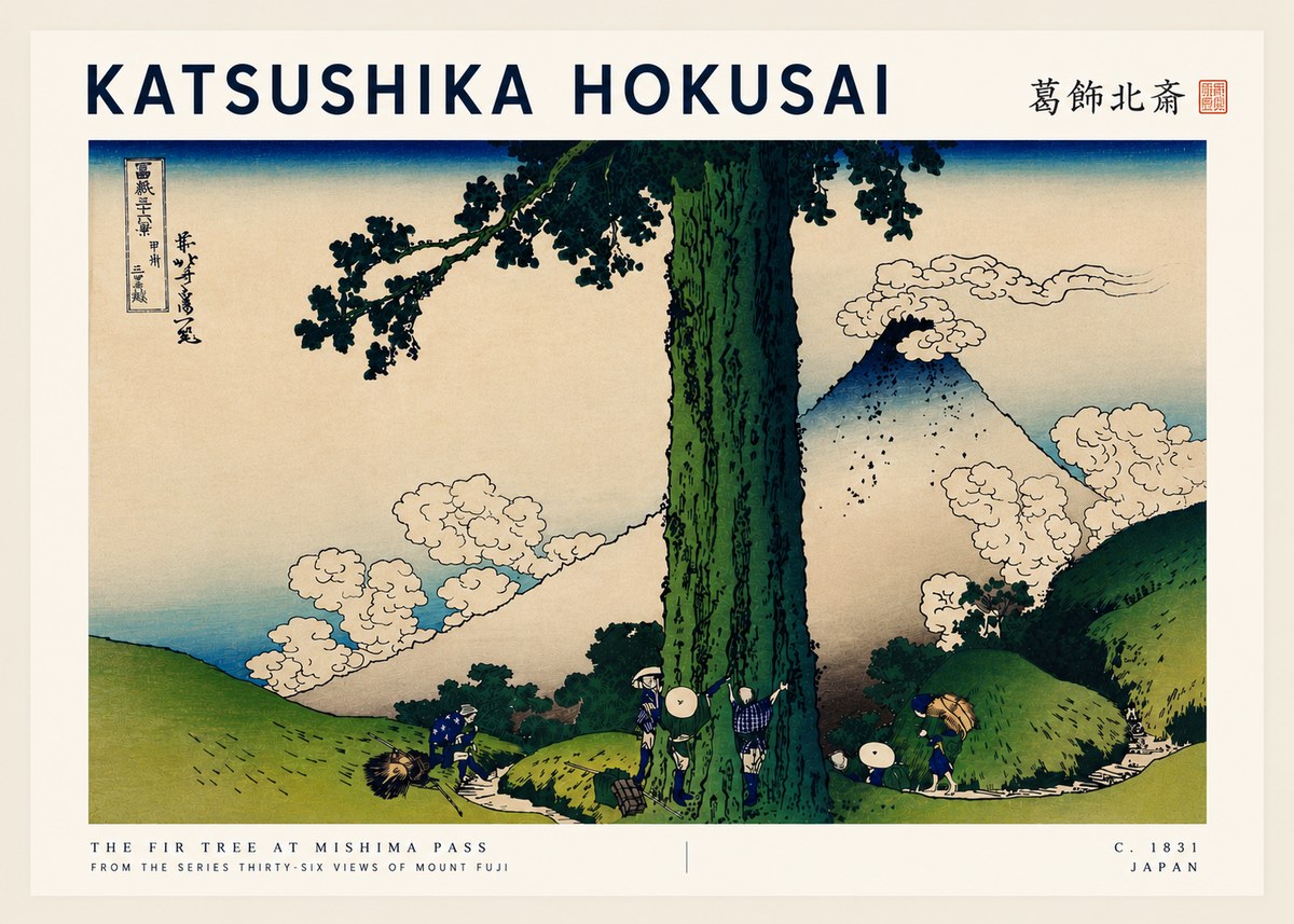 Katsushika Hokusai The Fir Tree at Mishima Pass No5 - Plakát