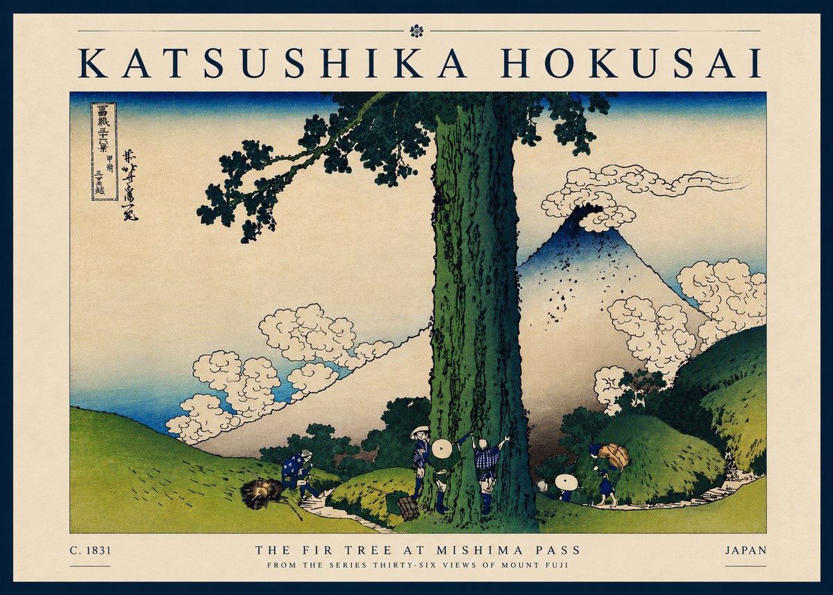 Katsushika Hokusai The Fir Tree at Mishima Pass No6 - Plakát