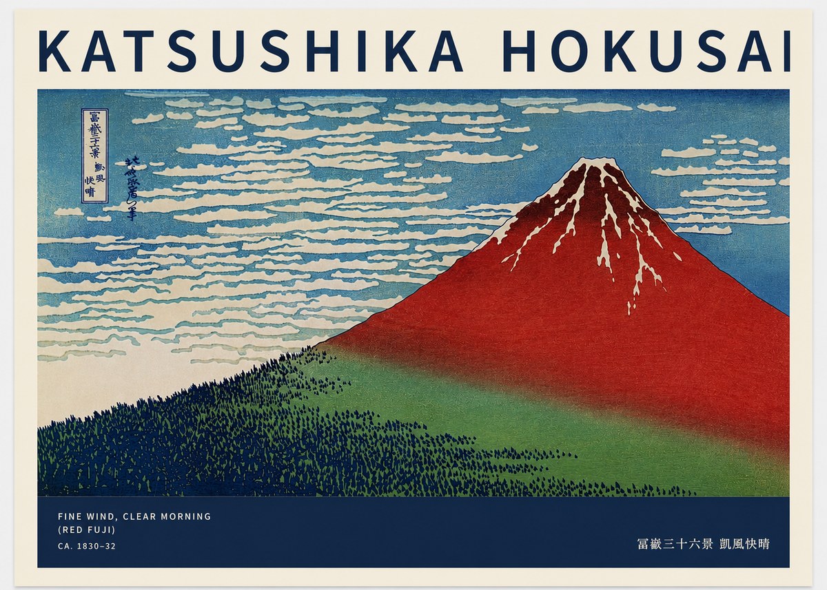 Katsushika Hokusai Fine Wind, Clear Morning (Red Fuji) I No2 - Plakát