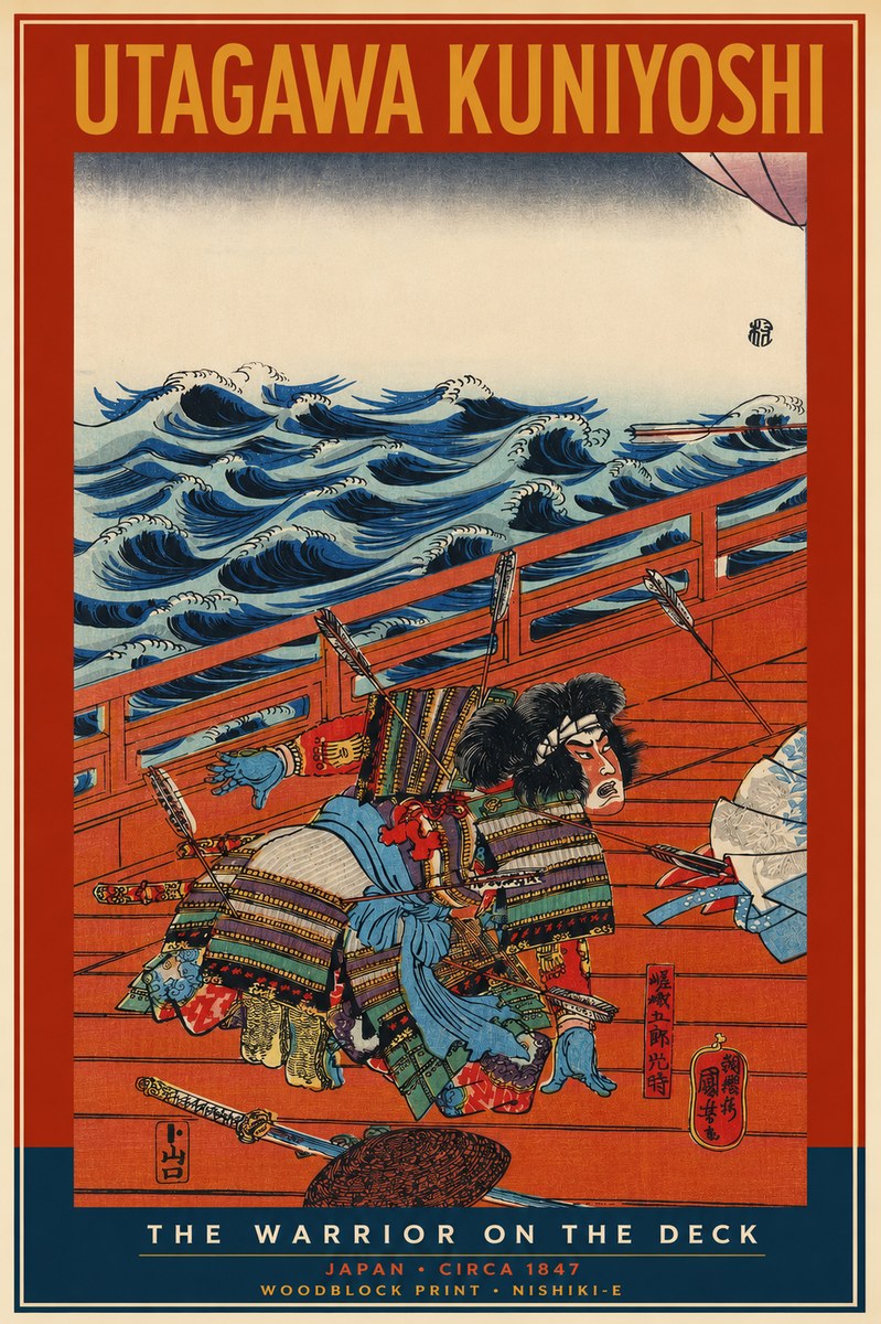 Utagawa Kuniyoshi The Warrior on the Deck No2 - Plakát