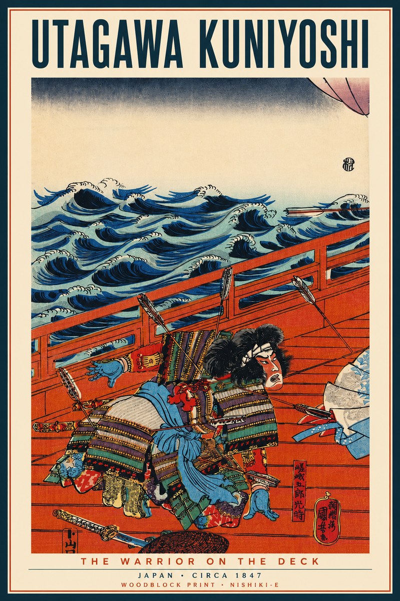 Utagawa Kuniyoshi The Warrior on the Deck No4 - Plakát