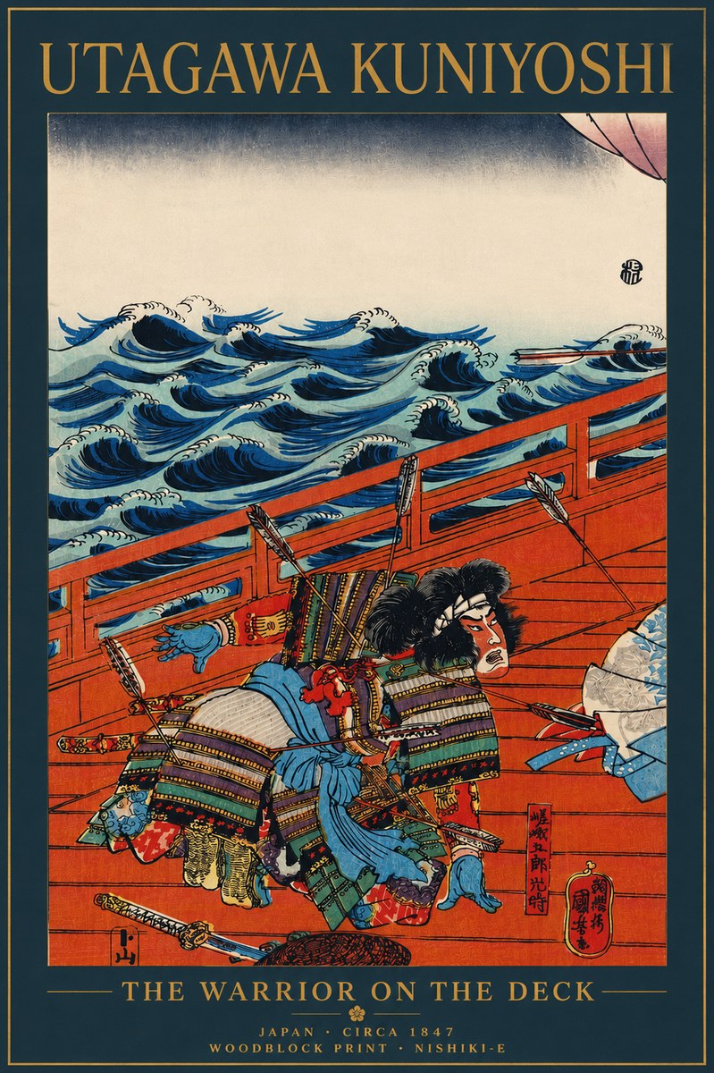 Utagawa Kuniyoshi The Warrior on the Deck No5 - Plakát