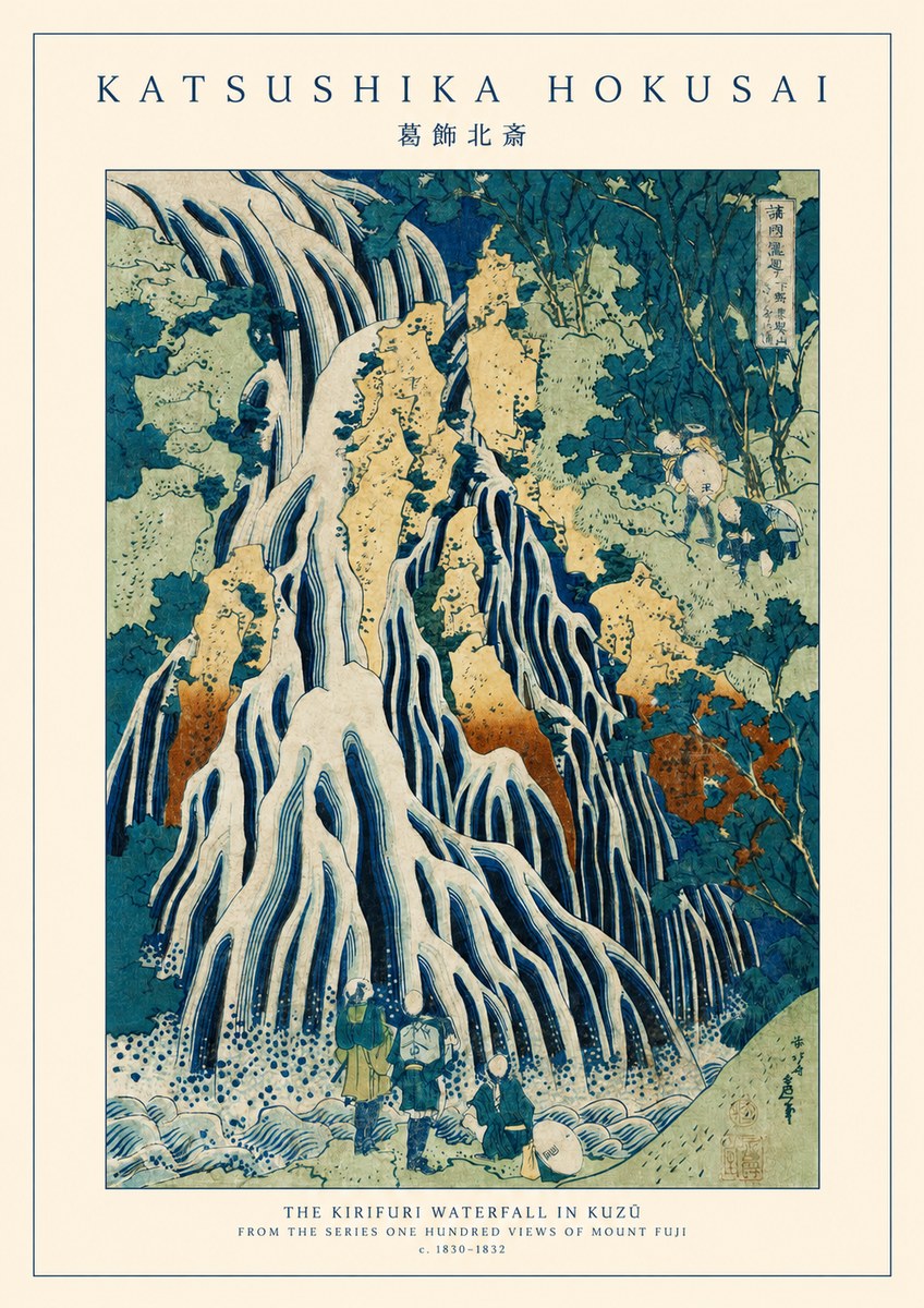 Katsushika Hokusai The Kirifuri Waterfall in Kuzū from the Series One Hundred Views of Mount Fuji No1 - Plakát
