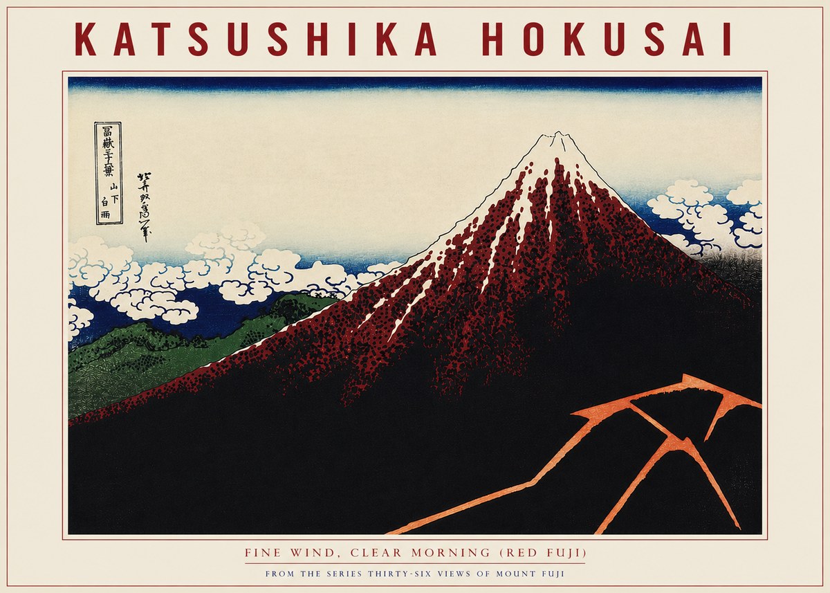 Katsushika Hokusai Fine Wind, Clear Morning (Red Fuji) II No4 - Plakát