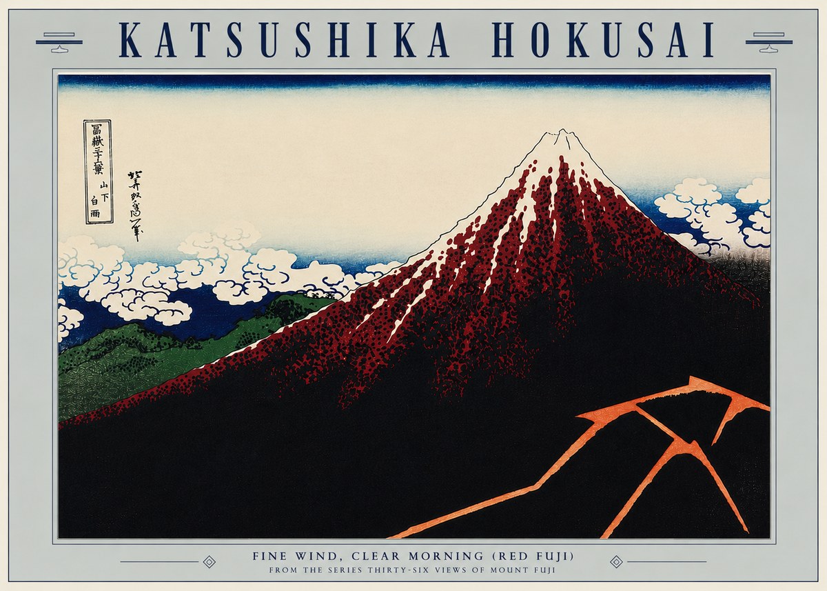 Katsushika Hokusai Fine Wind, Clear Morning (Red Fuji) II No5 - Plakát