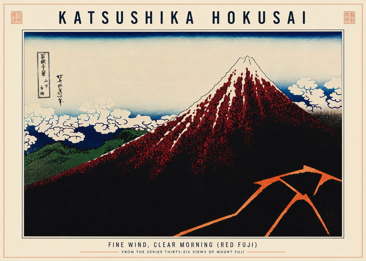 Katsushika Hokusai Fine Wind, Clear Morning (Red Fuji) II No6 - Plakát