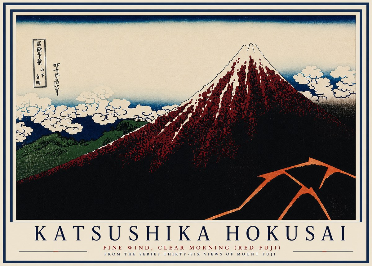 Katsushika Hokusai Fine Wind, Clear Morning (Red Fuji) II No7 - Plakát