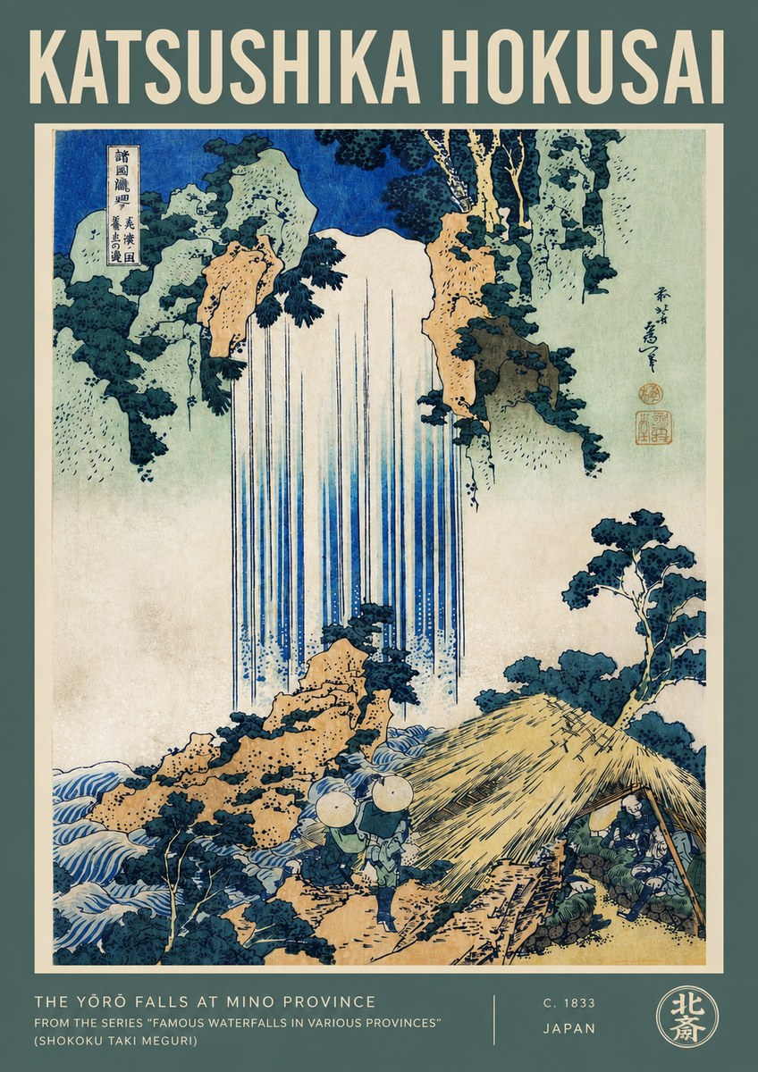 Katsushika Hokusai The Yōrō Falls at Mino Province No2 - Plakát