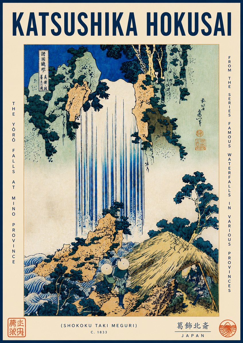 Katsushika Hokusai The Yōrō Falls at Mino Province No4 - Plakát