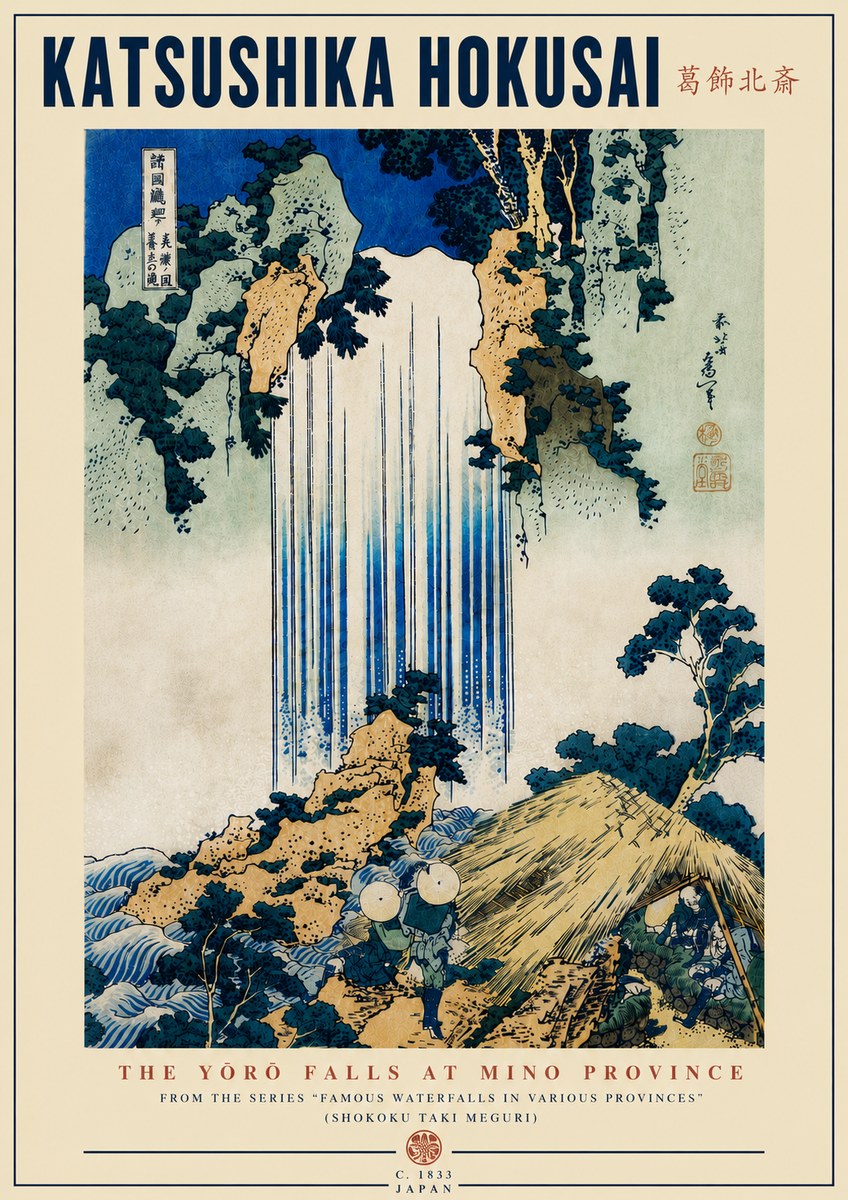 Katsushika Hokusai The Yōrō Falls at Mino Province No7 - Plakát