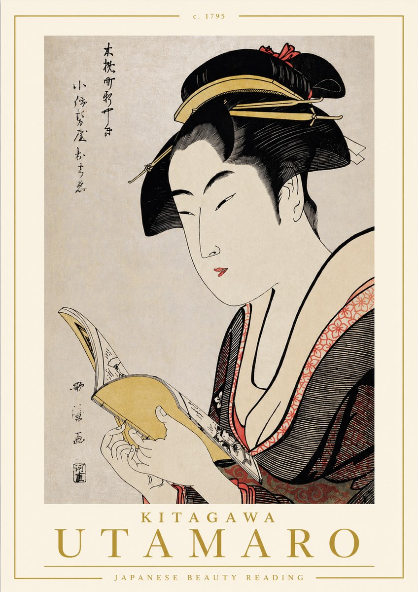 Kitagawa Utamaro Japanese Beauty Reading No4 - Plakát