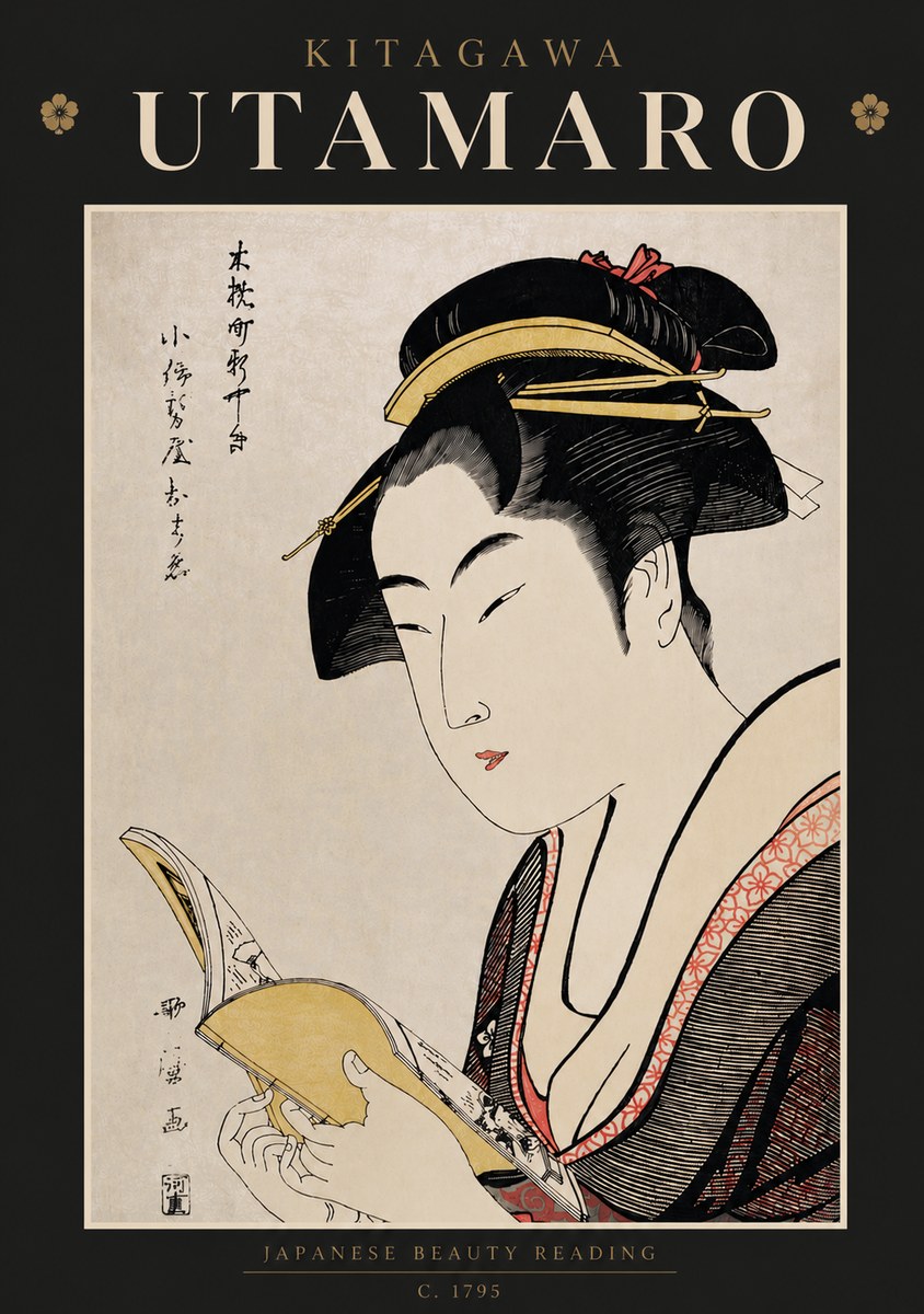Kitagawa Utamaro Japanese Beauty Reading No6 - Plakát