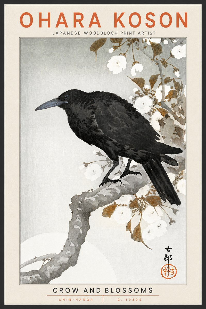 Ohara Koson Crow and Blossoms I No4 - Plakát