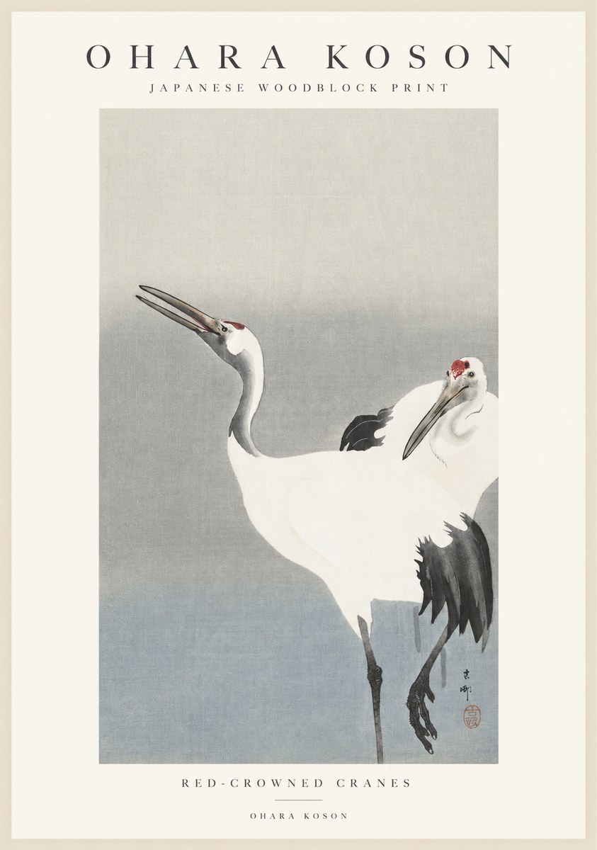 Ohara Koson Red-crowned Cranes No1 - Plakát