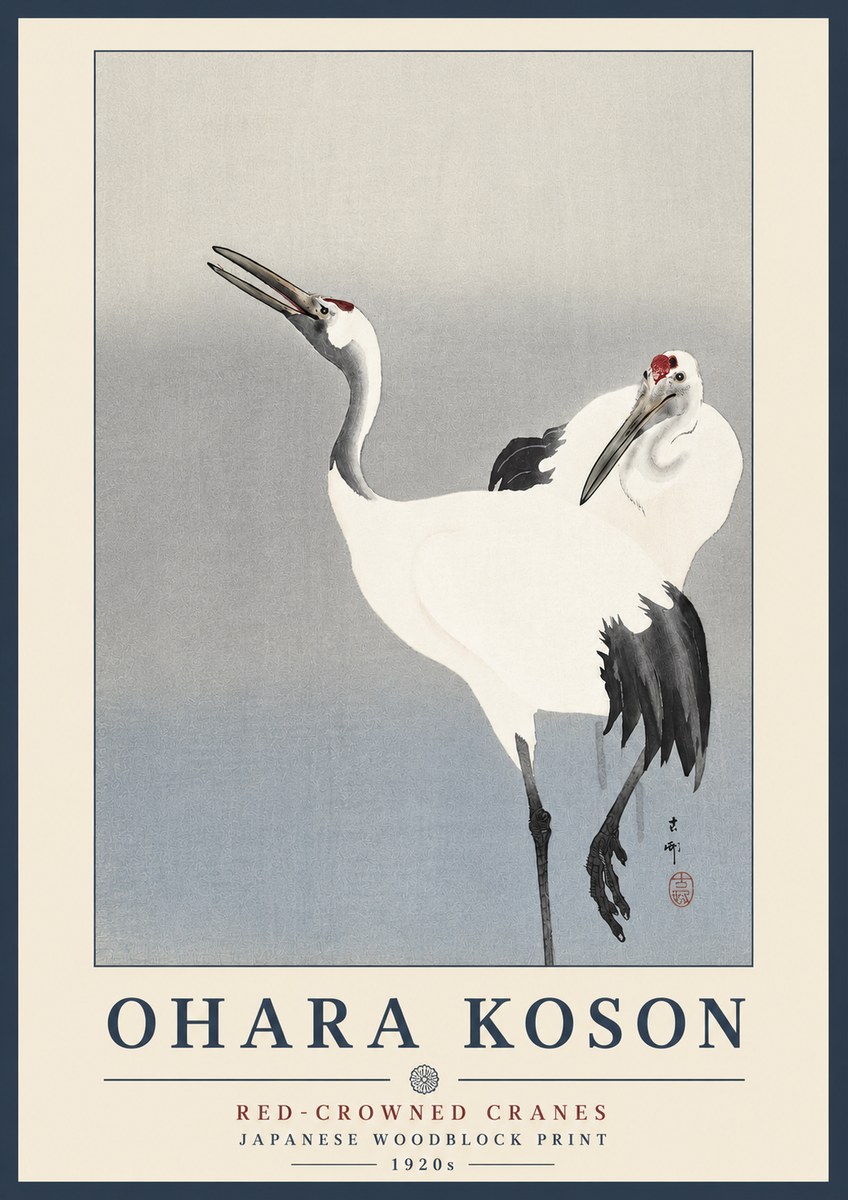 Ohara Koson Red-crowned Cranes No3 - Plakát