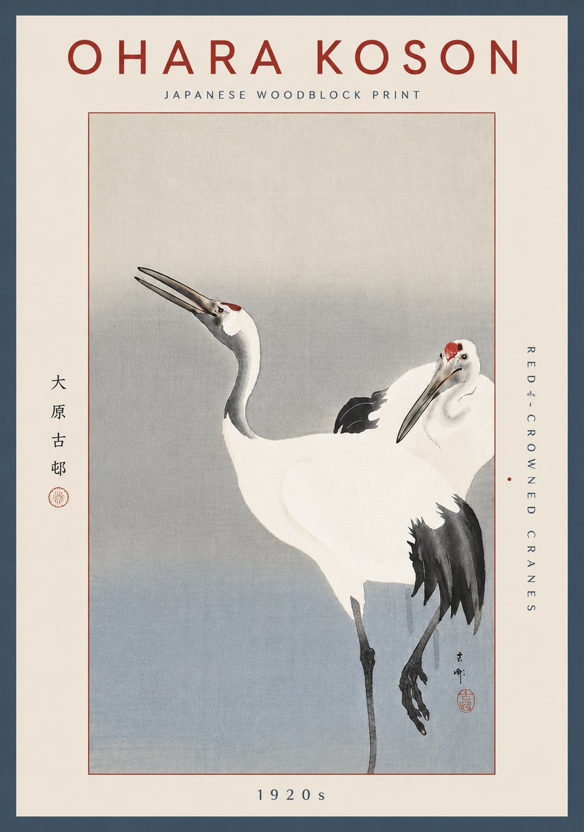 Ohara Koson Red-crowned Cranes No5 - Plakát