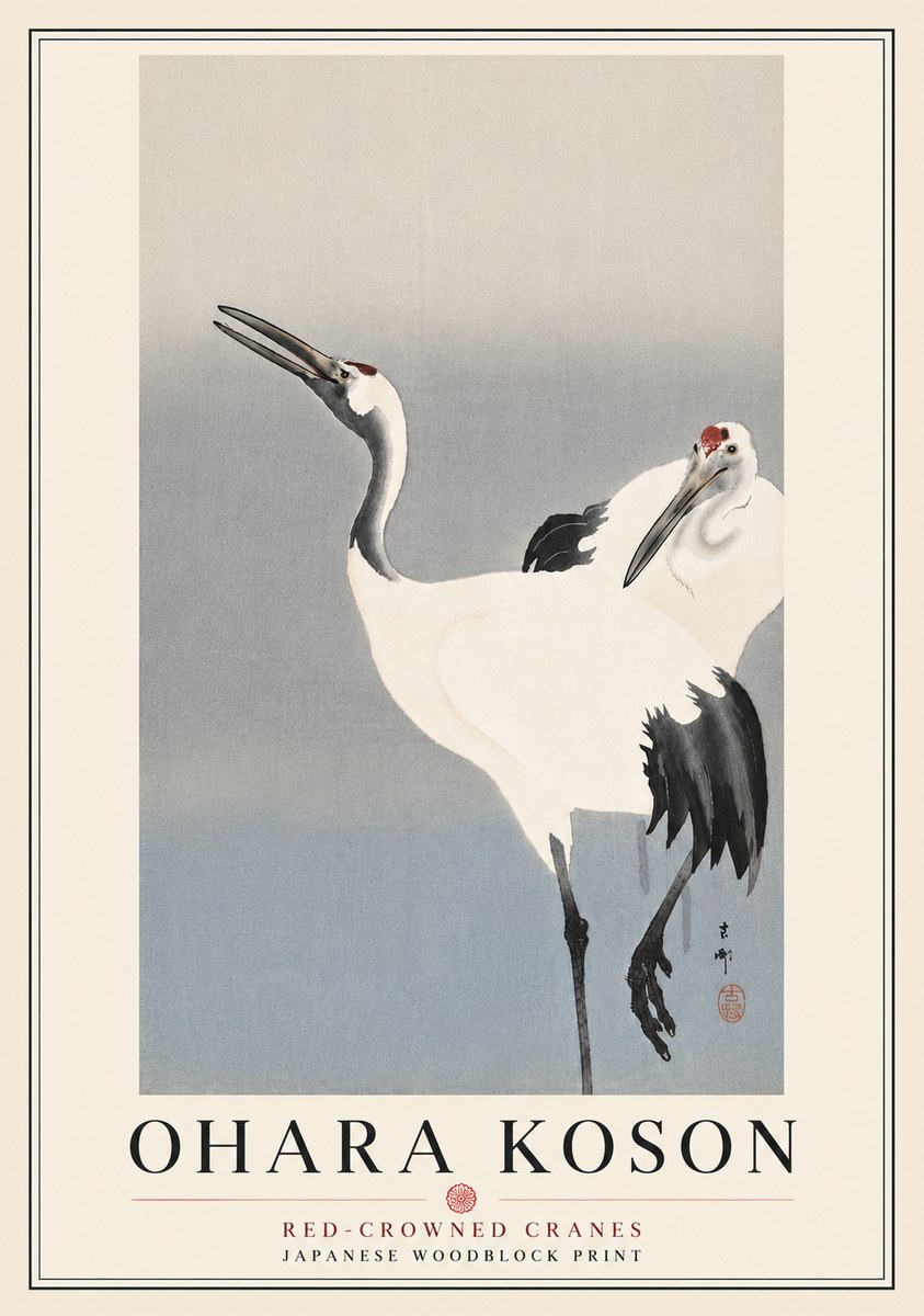 Ohara Koson Red-crowned Cranes No6 - Plakát