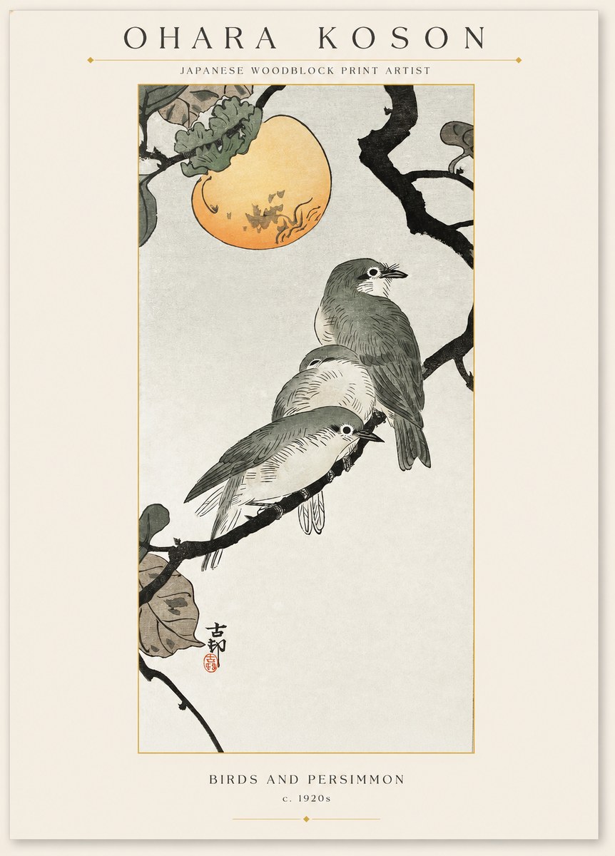 Ohara Koson Birds and Persimmon No1 - Plakát