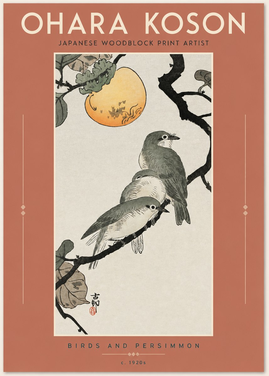 Ohara Koson Birds and Persimmon No2 - Plakát