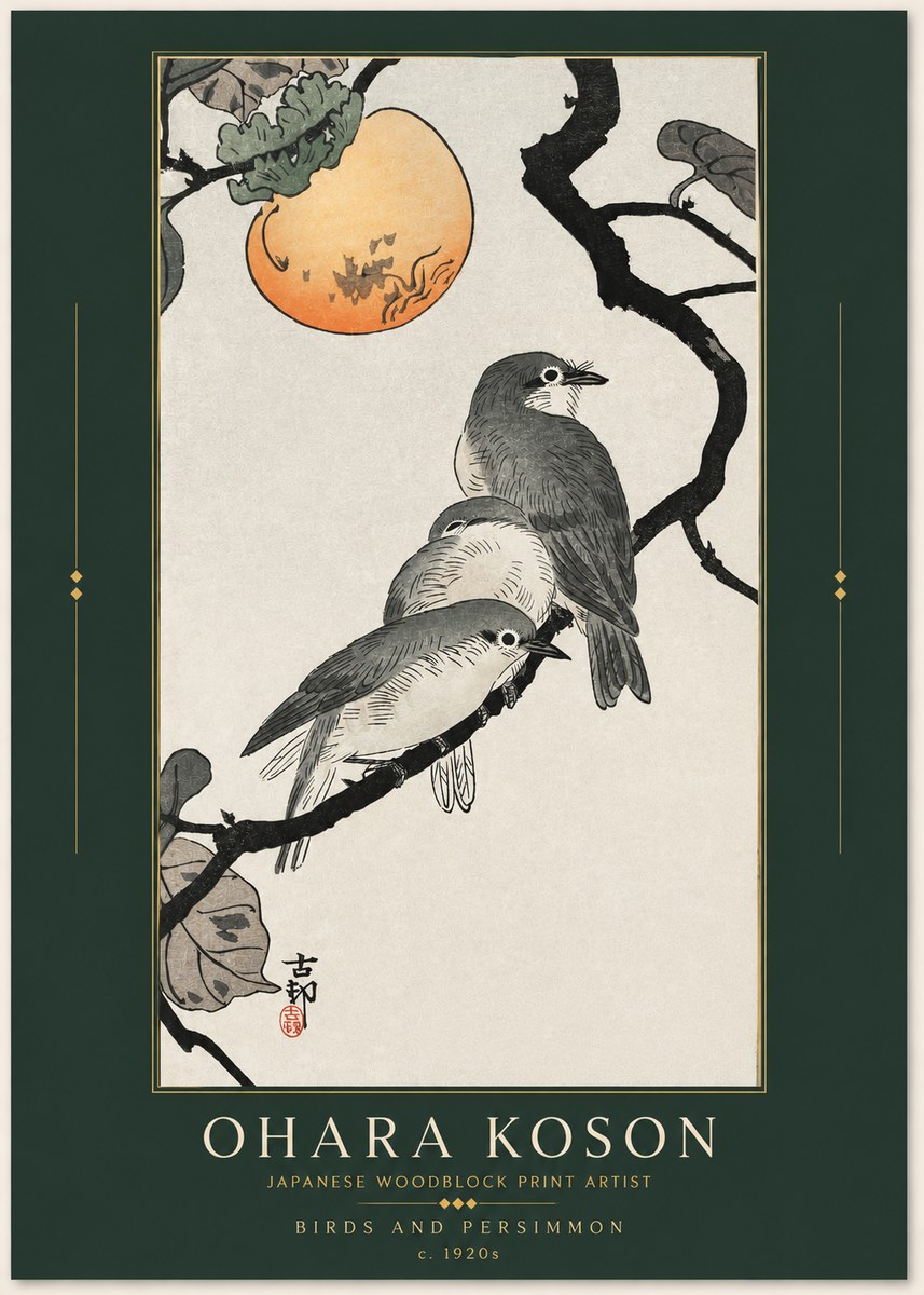 Ohara Koson Birds and Persimmon No3 - Plakát