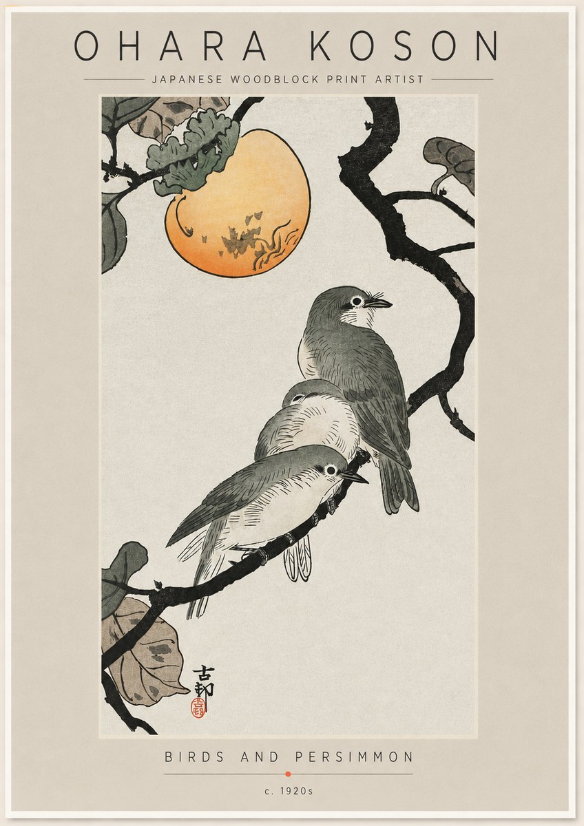 Ohara Koson Birds and Persimmon No6 - Plakát