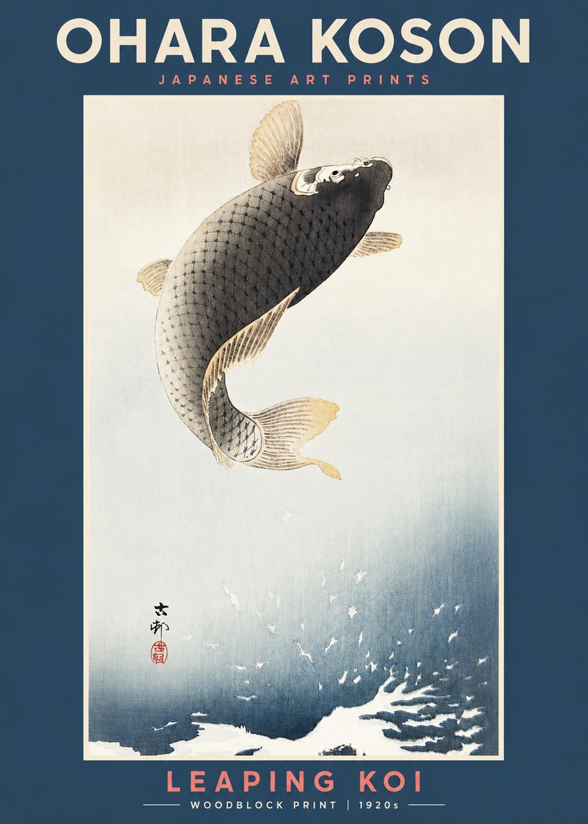 Ohara Koson Leaping Koi I No2 - Plakát