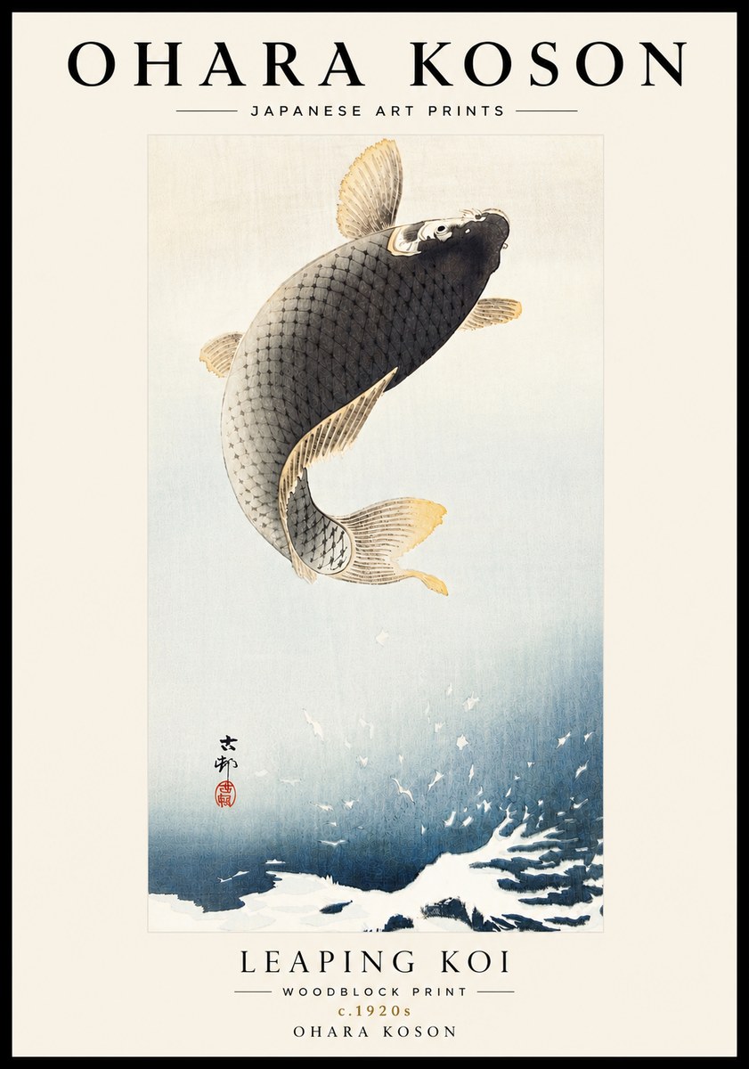 Ohara Koson Leaping Koi I No6 - Plakát