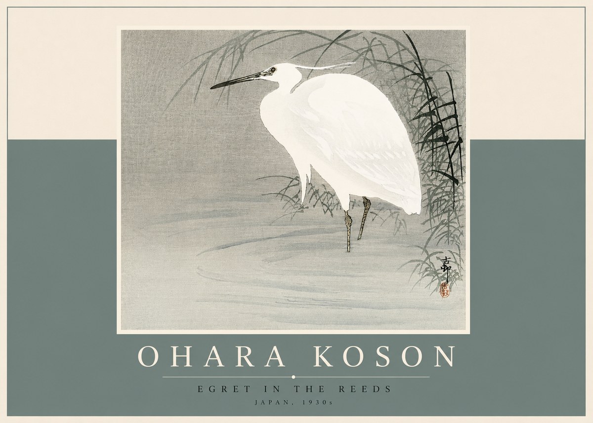 Ohara Koson Egret in the Reeds No2 - Plakát