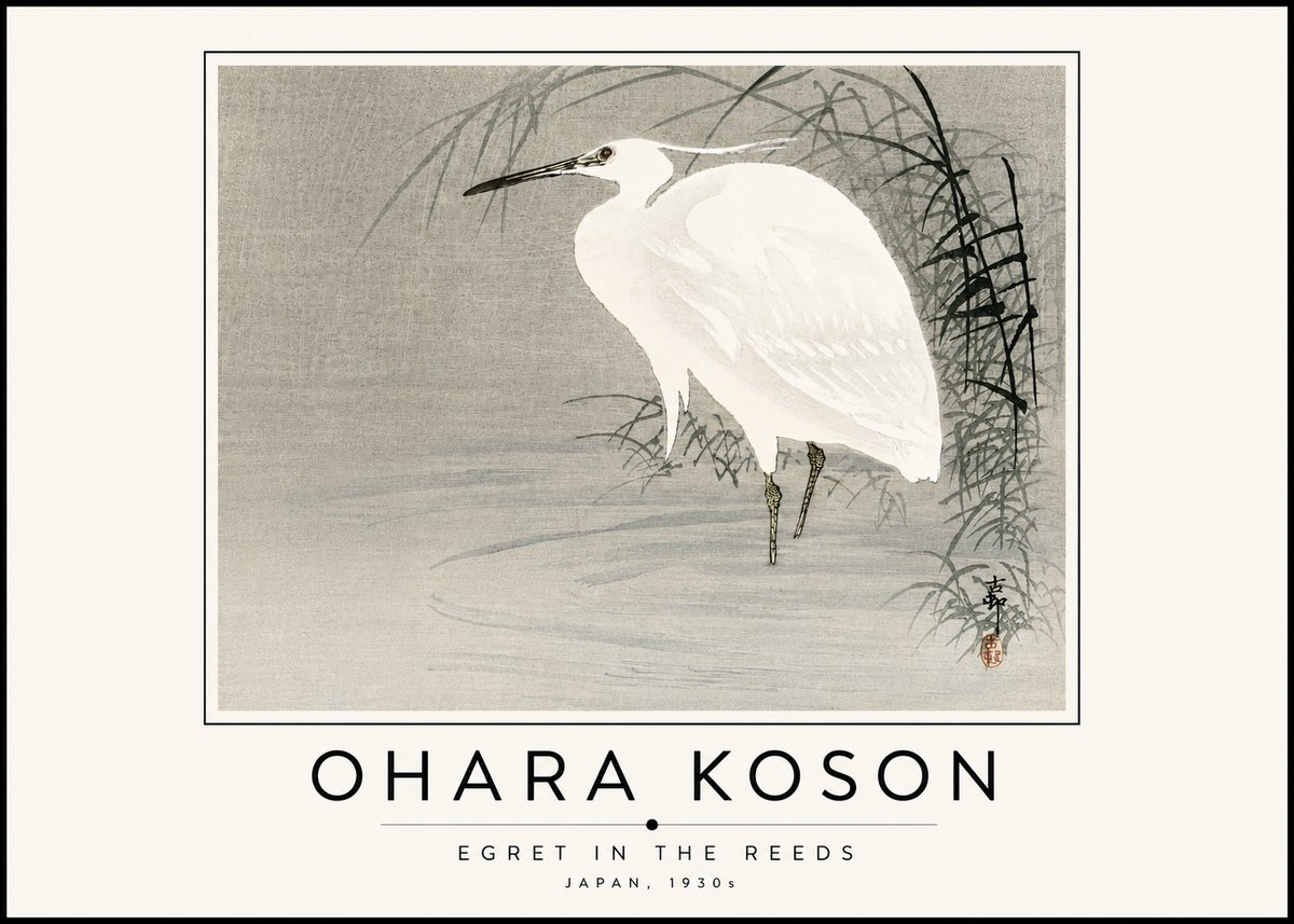 Ohara Koson Egret in the Reeds No6 - Plakát