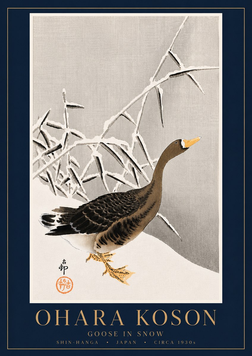 Ohara Koson Goose in Snow No6 - Plakát