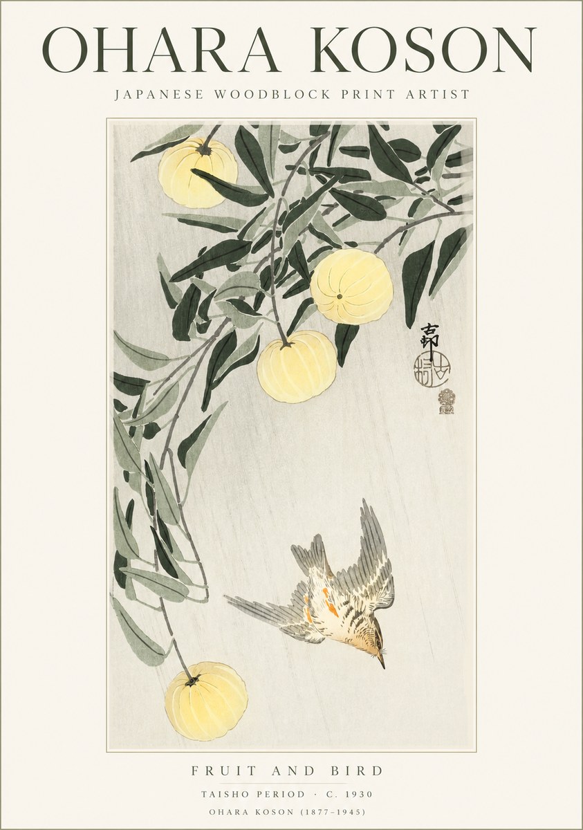 Ohara Koson Fruit and Bird No1 - Plakát