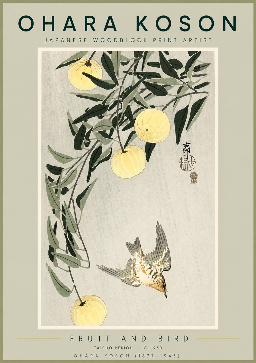 Ohara Koson Fruit and Bird No2 - Plakát
