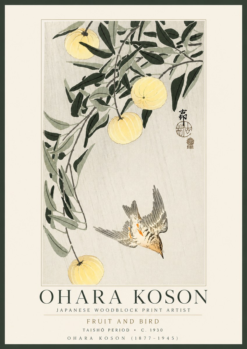 Ohara Koson Fruit and Bird No3 - Plakát