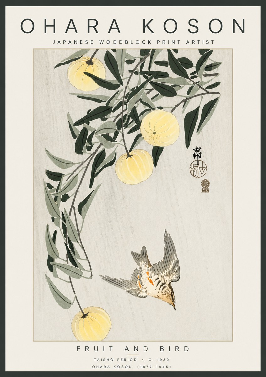 Ohara Koson Fruit and Bird No4 - Plakát