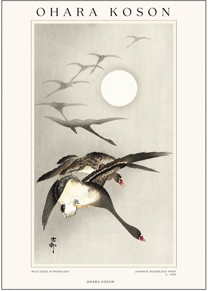 Ohara Koson Wild Geese in Moonlight I No1 - Plakát