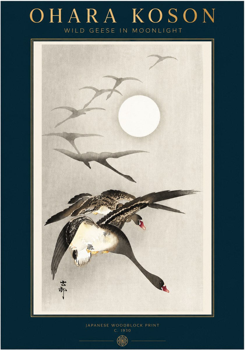 Ohara Koson Wild Geese in Moonlight I No3 - Plakát