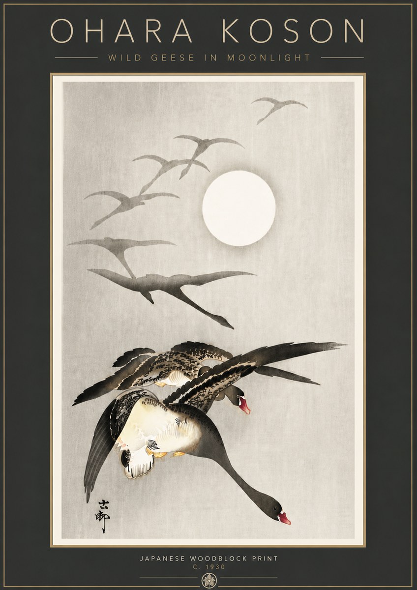 Ohara Koson Wild Geese in Moonlight I No6 - Plakát