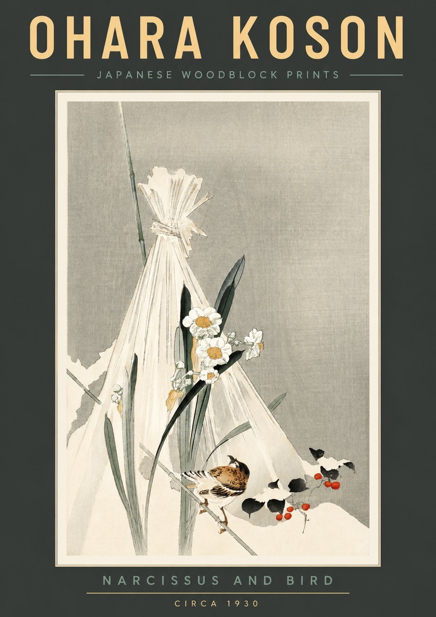 Ohara Koson Narcissus and Bird No2 - Plakát
