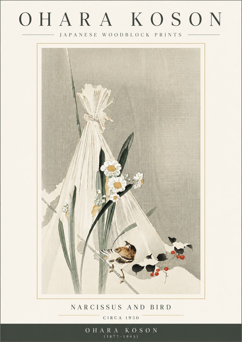 Ohara Koson Narcissus and Bird No3 - Plakát