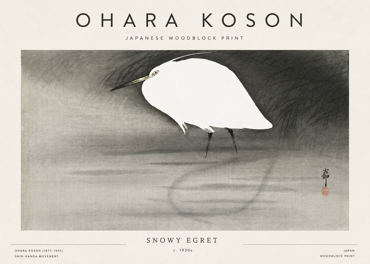 Ohara Koson Snowy Egret No3 - Plakát