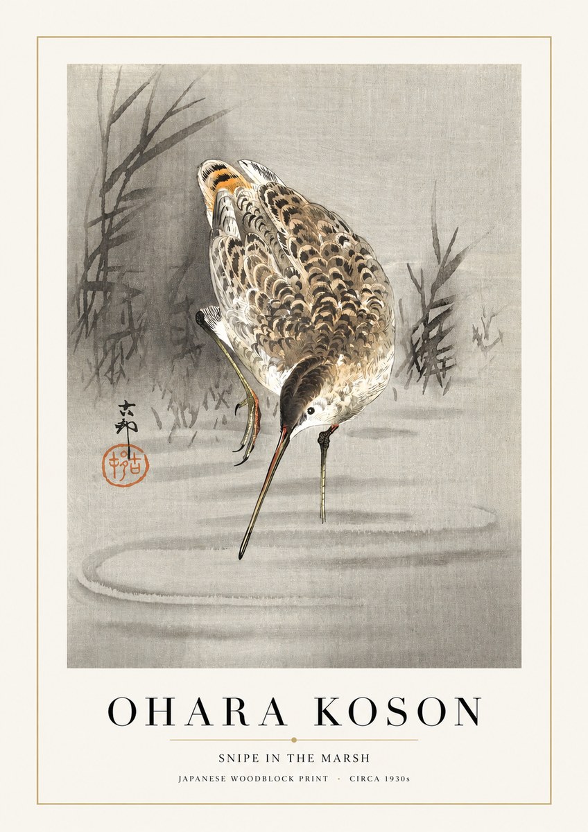 Ohara Koson Snipe in the Marsh No1 - Plakát