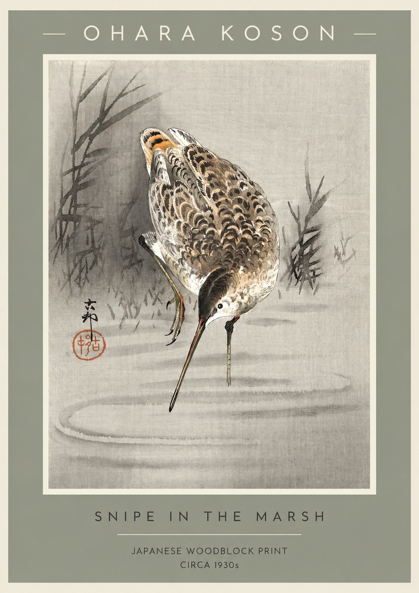 Ohara Koson Snipe in the Marsh No2 - Plakát