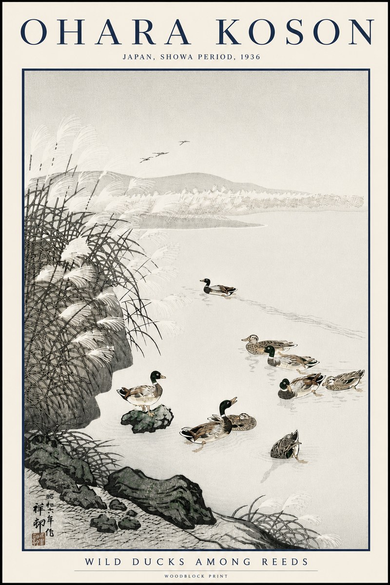 Ohara Koson Wild Ducks Among Reeds No3 - Plakát