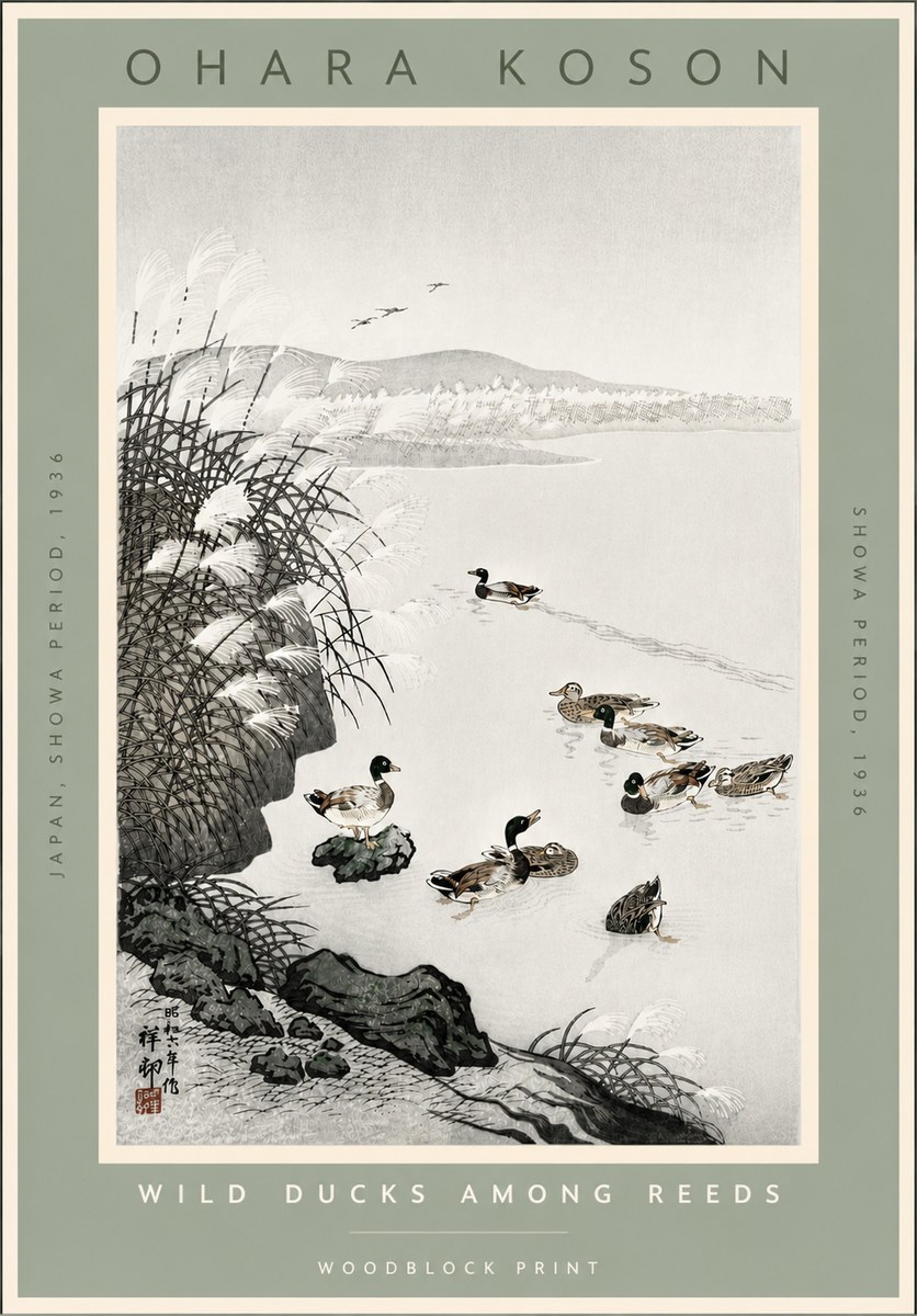 Ohara Koson Wild Ducks Among Reeds No4 - Plakát