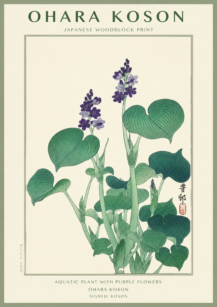 Ohara Koson Aquatic Plant with Purple Flowers No1 - Plakát