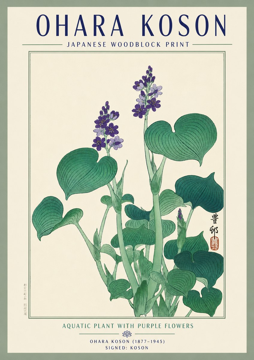 Ohara Koson Aquatic Plant with Purple Flowers No3 - Plakát
