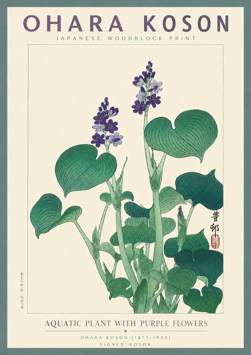 Ohara Koson Aquatic Plant with Purple Flowers No4 - Plakát