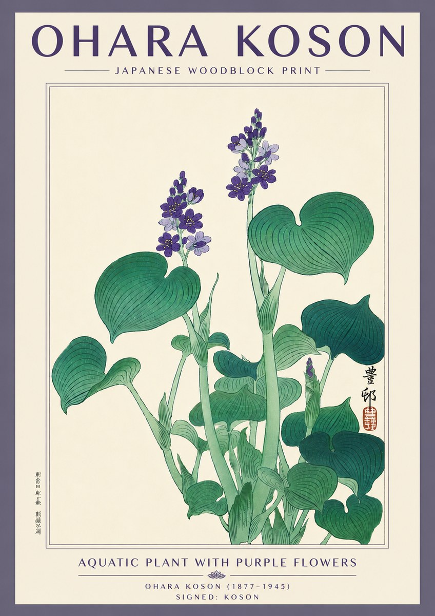 Ohara Koson Aquatic Plant with Purple Flowers No5 - Plakát